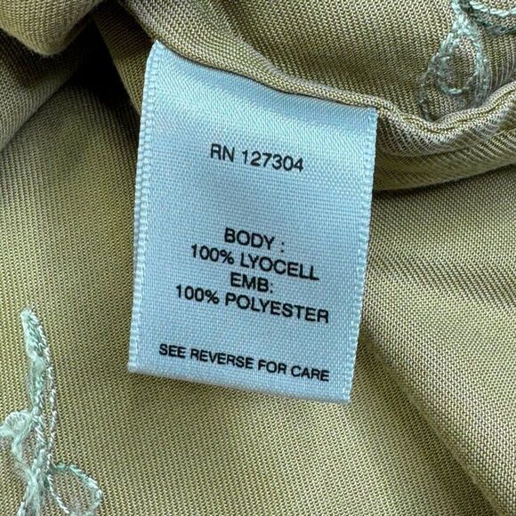 John Mark Olive Green Floral Embroidered Blouse Ruffle Bell Sleeve - Picture 8 of 9